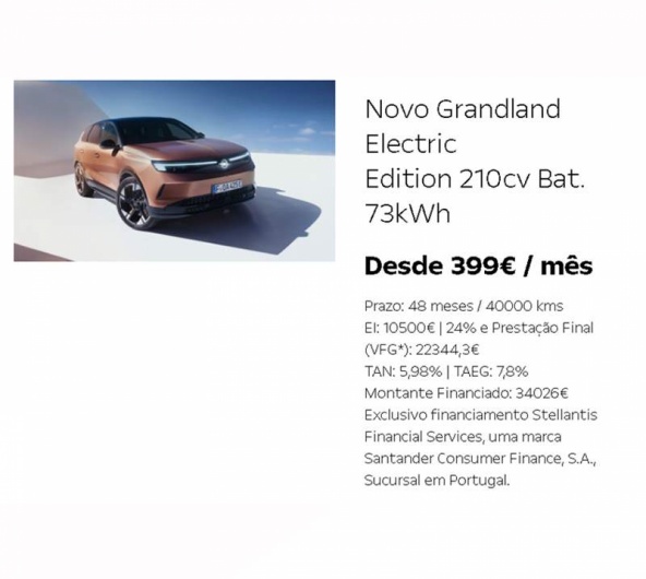 Novo Grandland Electric Edition 210cv Bat. 73kWh Desde 399€ / mês Novo Grandland Electric Edition 210cv Bat. 73kWh Desde 399€ / mês