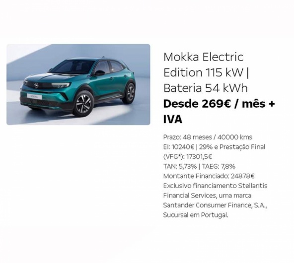 Mokka Electric Edition 115 kW | Bateria 54 kWh Desde 269€ / mês + IVA Mokka Electric Edition 115 kW | Bateria 54 kWh Desde 269€ / mês + IVA