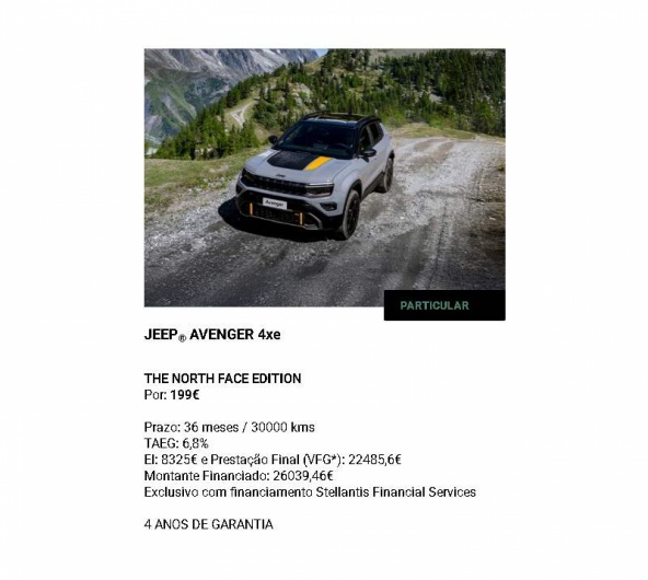 Novo Jeep� Avenger 4xe THE NORTH FACE EDITION Por: 199�*