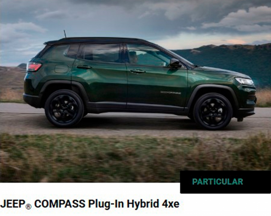 JEEP® COMPASS Plug-In Hybrid 4xe Por 290€ / Mês JEEP® COMPASS Plug-In Hybrid 4xe Por 290€ / Mês