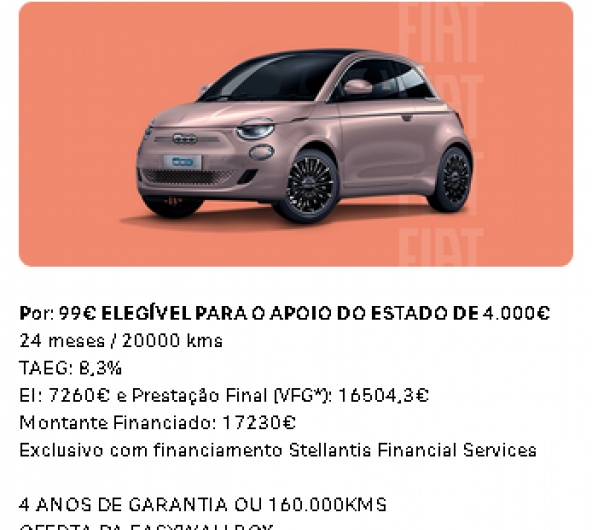 500e 100% ELÉTRICO Por: 135€ 500e 100% ELÉTRICO Por: 135€