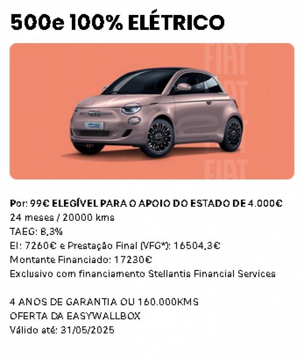 500e 100% ELÉTRICO Por: 135€ 500e 100% ELÉTRICO Por: 135€
