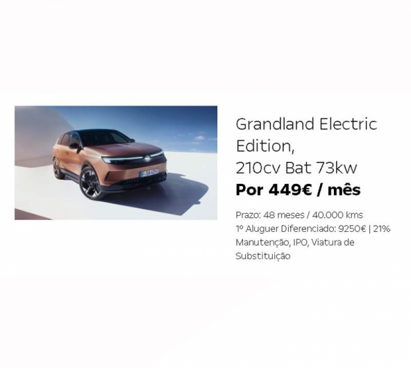 Grandland Electric Edition, 210cv Bat 73kw Por 449€ / mês Grandland Electric Edition, 210cv Bat 73kw Por 449€ / mês