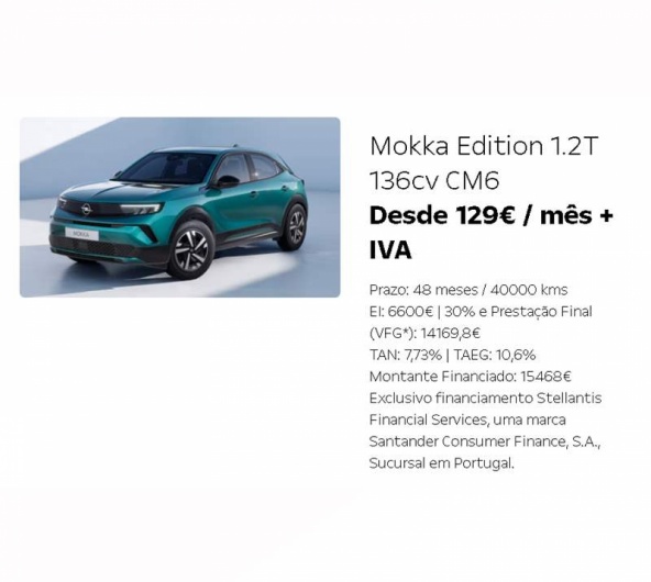 Mokka Edition 1.2T 136cv CM6 Desde 129€ / mês + IVA Mokka Edition 1.2T 136cv CM6 Desde 129€ / mês + IVA