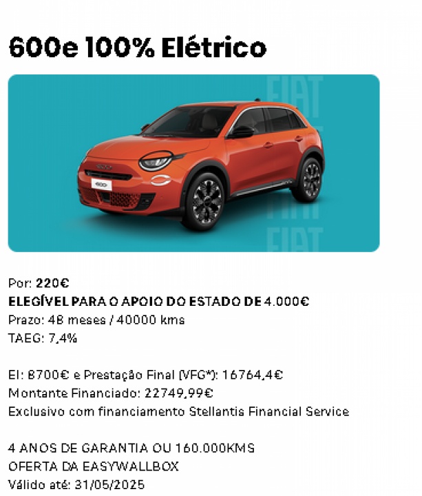 600e 100% Elétrico Por: 205€ 600e 100% Elétrico Por: 205€