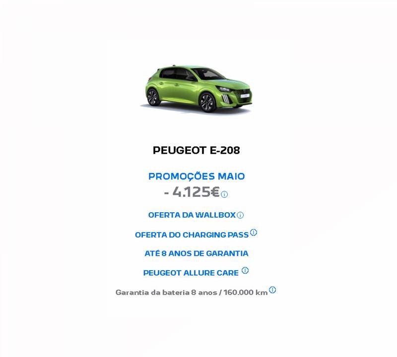 PEUGEOT E-208 PROMOÇÕES MAIO - 4.125€ PEUGEOT E-208 PROMOÇÕES MAIO - 4.125€